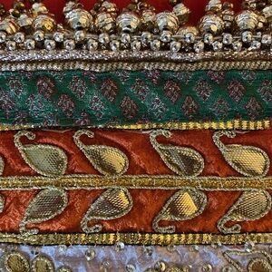 Embellished Embroidered Chunri with Gold and Red Accents (Large Scarf/Wrap)